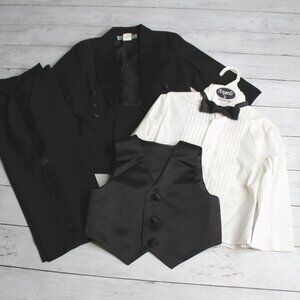 Angels Vintage Boy's Black Tuxedo Suit Size 2T 3T Formal Coat Shirt Pant
